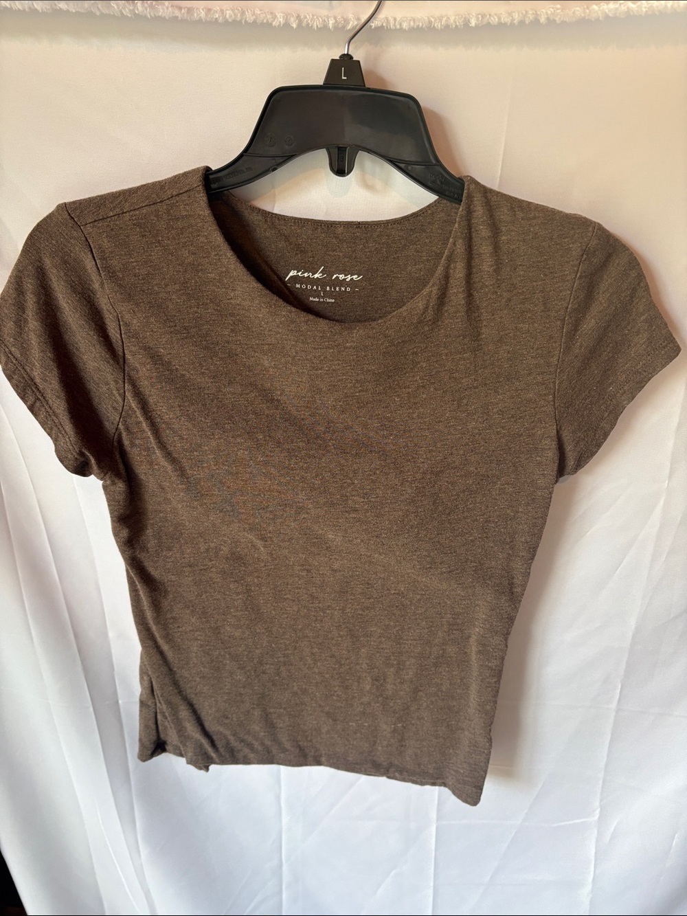 Pink Rose Brown Short Sleeve Crewneck Tee